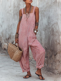 Minimalist Striped Square-Neck Sleeveless Jumpsuit