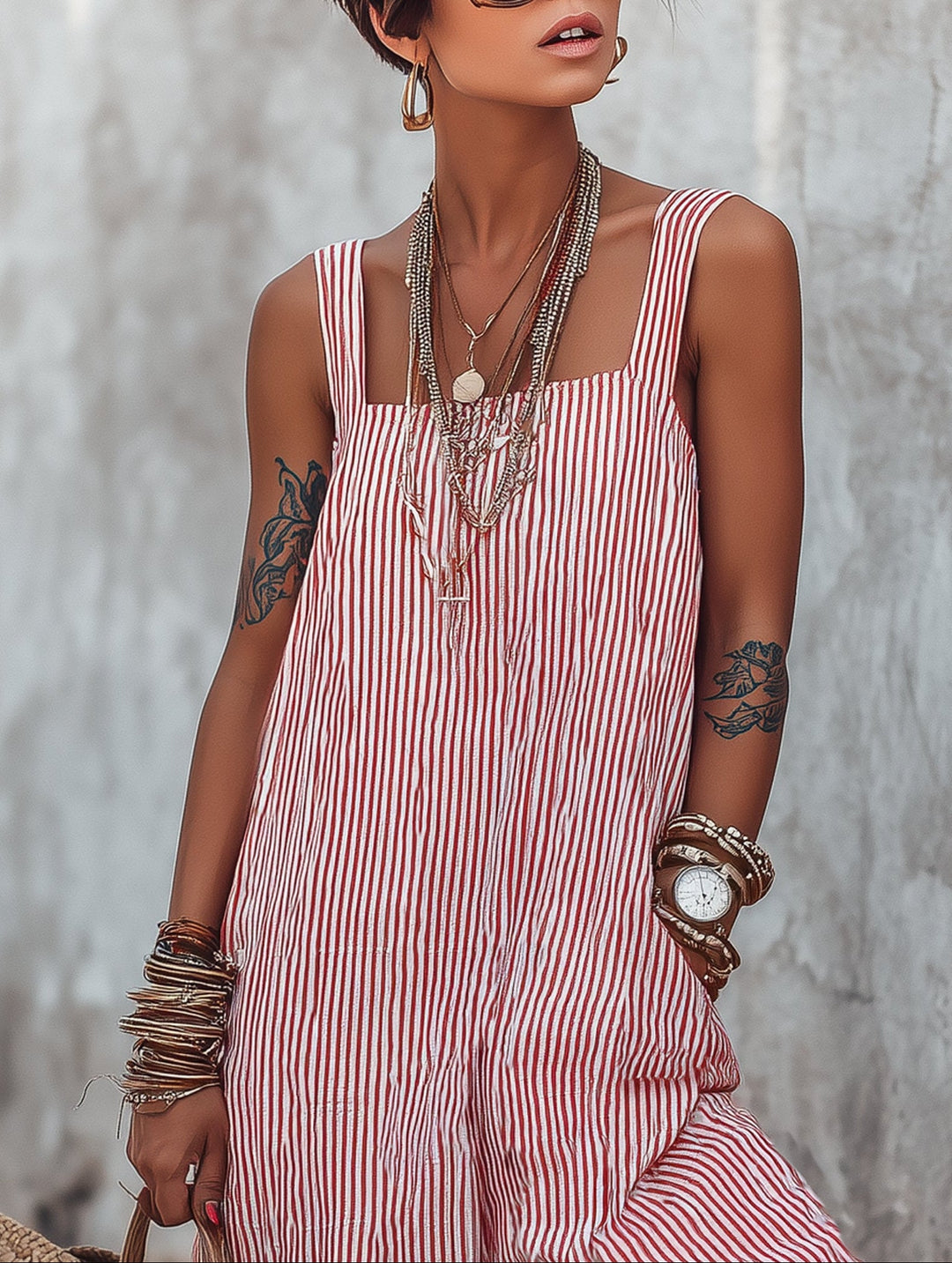 Minimalist Striped Square-Neck Sleeveless Jumpsuit