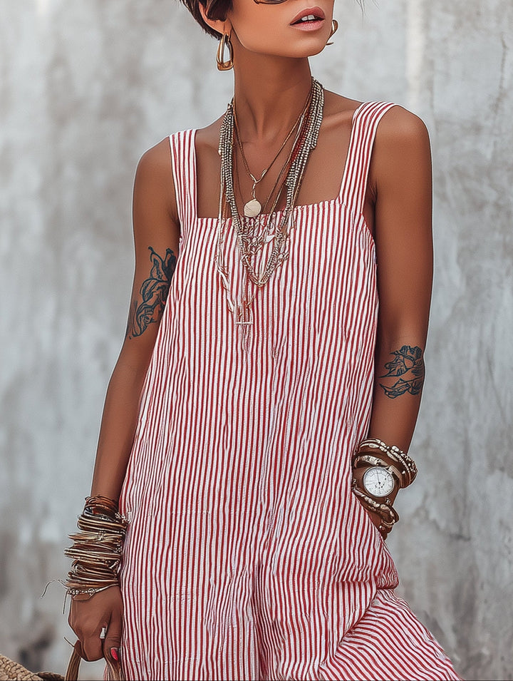 Minimalist Striped Square-Neck Sleeveless Jumpsuit