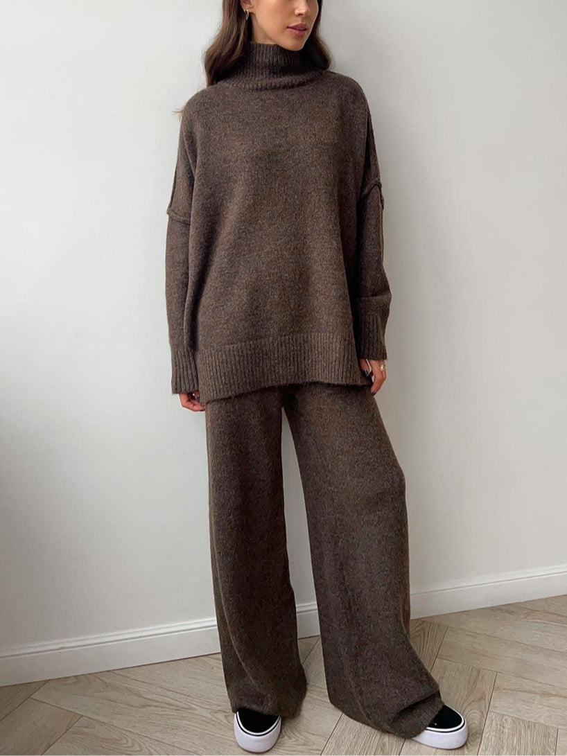 High-neck casual loose thick knit sweater set