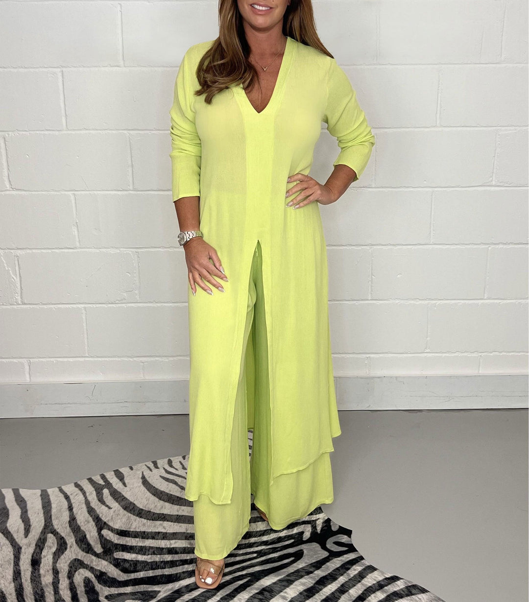 Two-piece Casual Long Top and Matching Pants Set