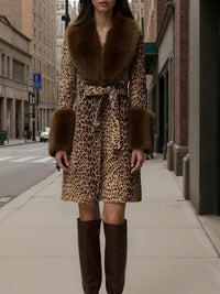 Leopard print patchwork plush coat