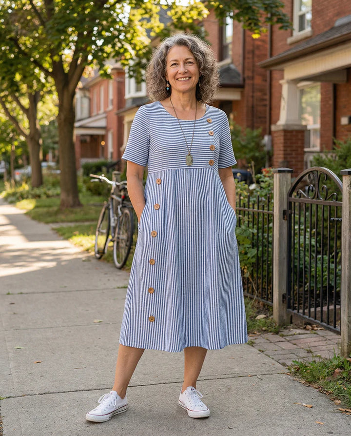 Brienne | Striped Midi Dress – Effortless Comfort, Everyday Confidence
