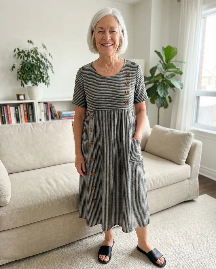 Brienne | Striped Midi Dress – Effortless Comfort, Everyday Confidence