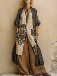 Bohemian Nomadic Dark Gray And Brown Tribal Pattern Three-piece Set