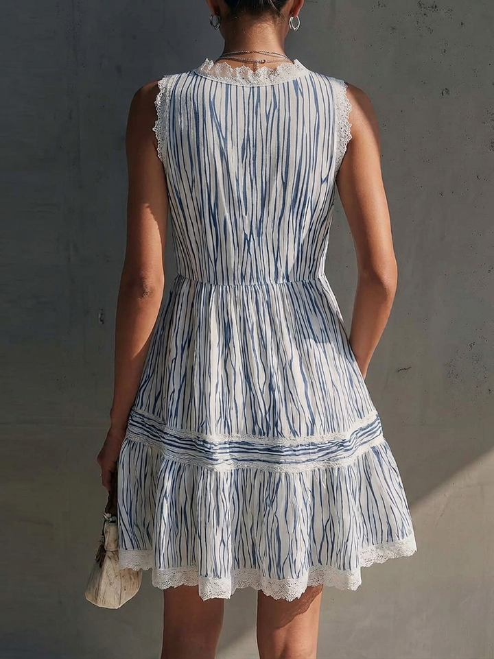 Vacation Abstract Zebra Print Lace Patchwork Mini Dress