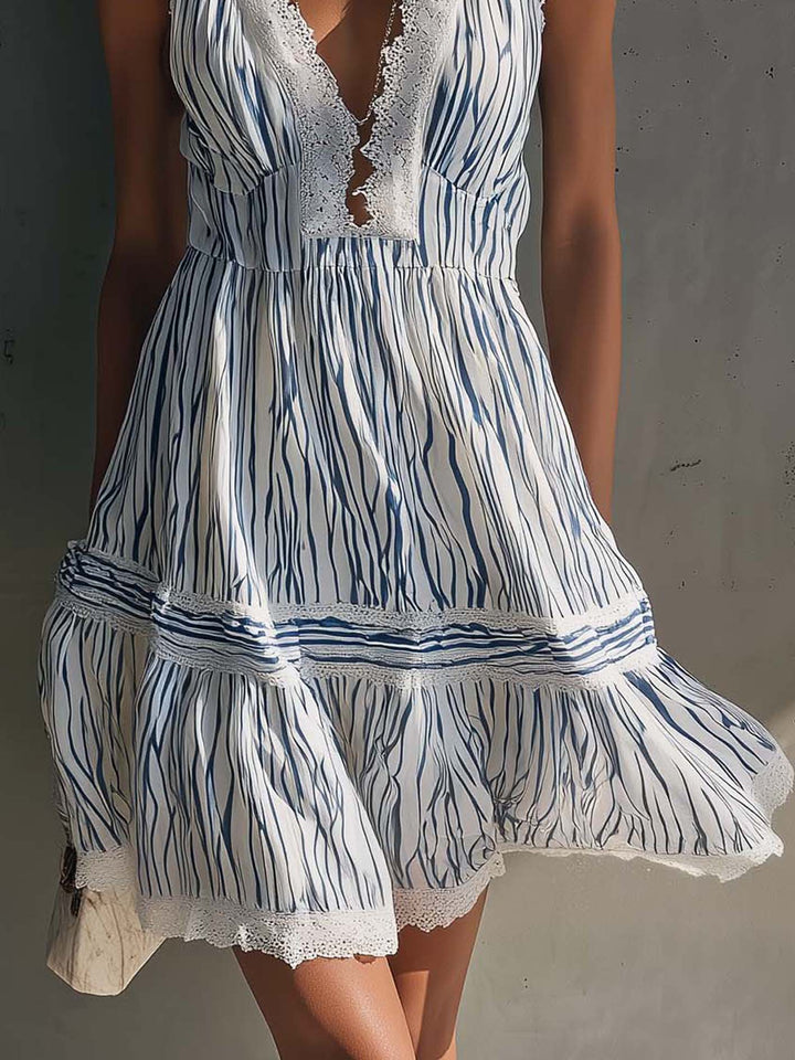 Vacation Abstract Zebra Print Lace Patchwork Mini Dress