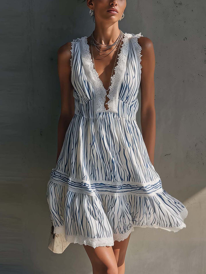 Vacation Abstract Zebra Print Lace Patchwork Mini Dress