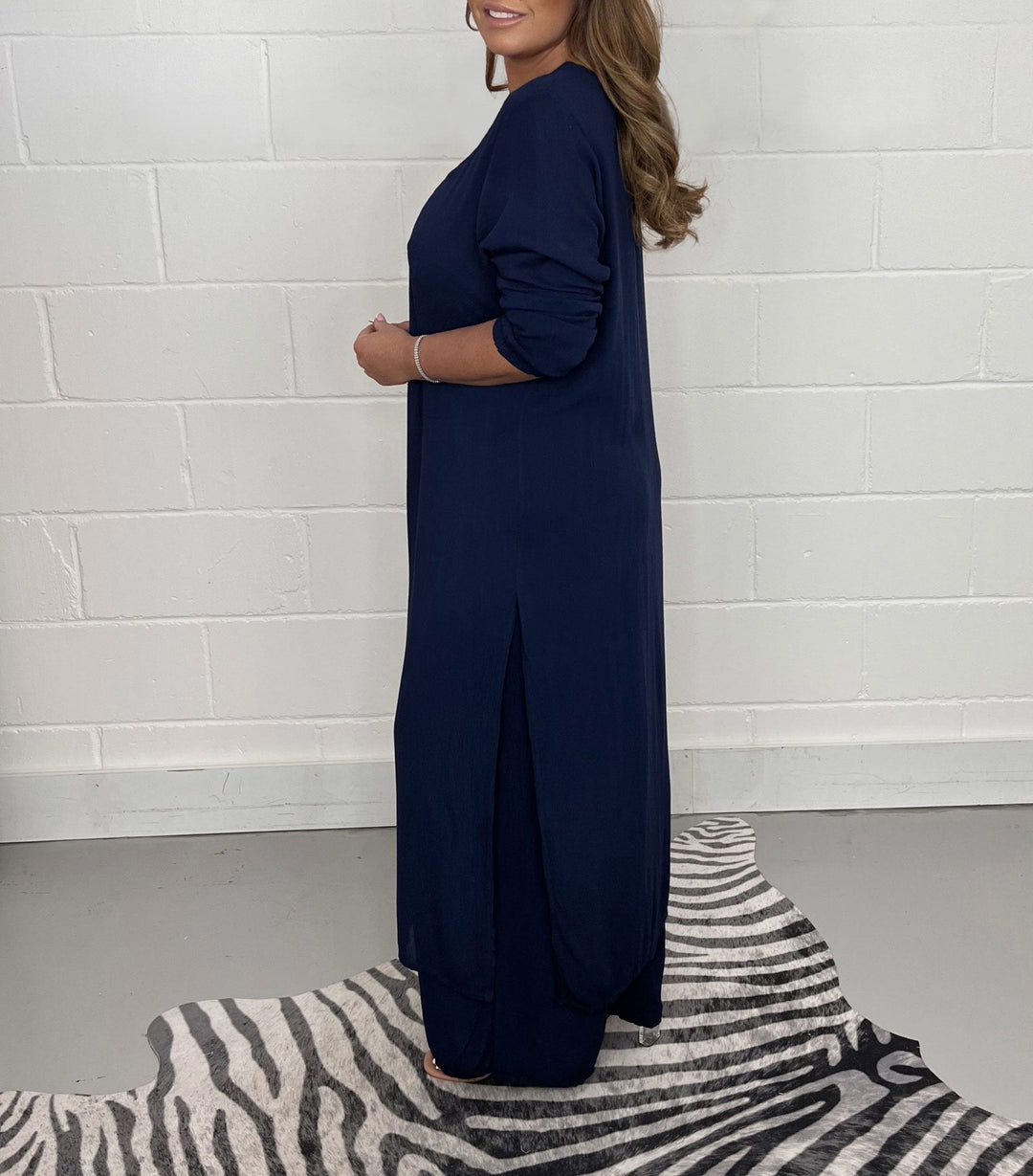 Two-piece Casual Long Top and Matching Pants Set