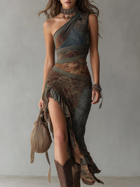 Indie™ | Ethnic Print One-Shoulder Maxi Dress