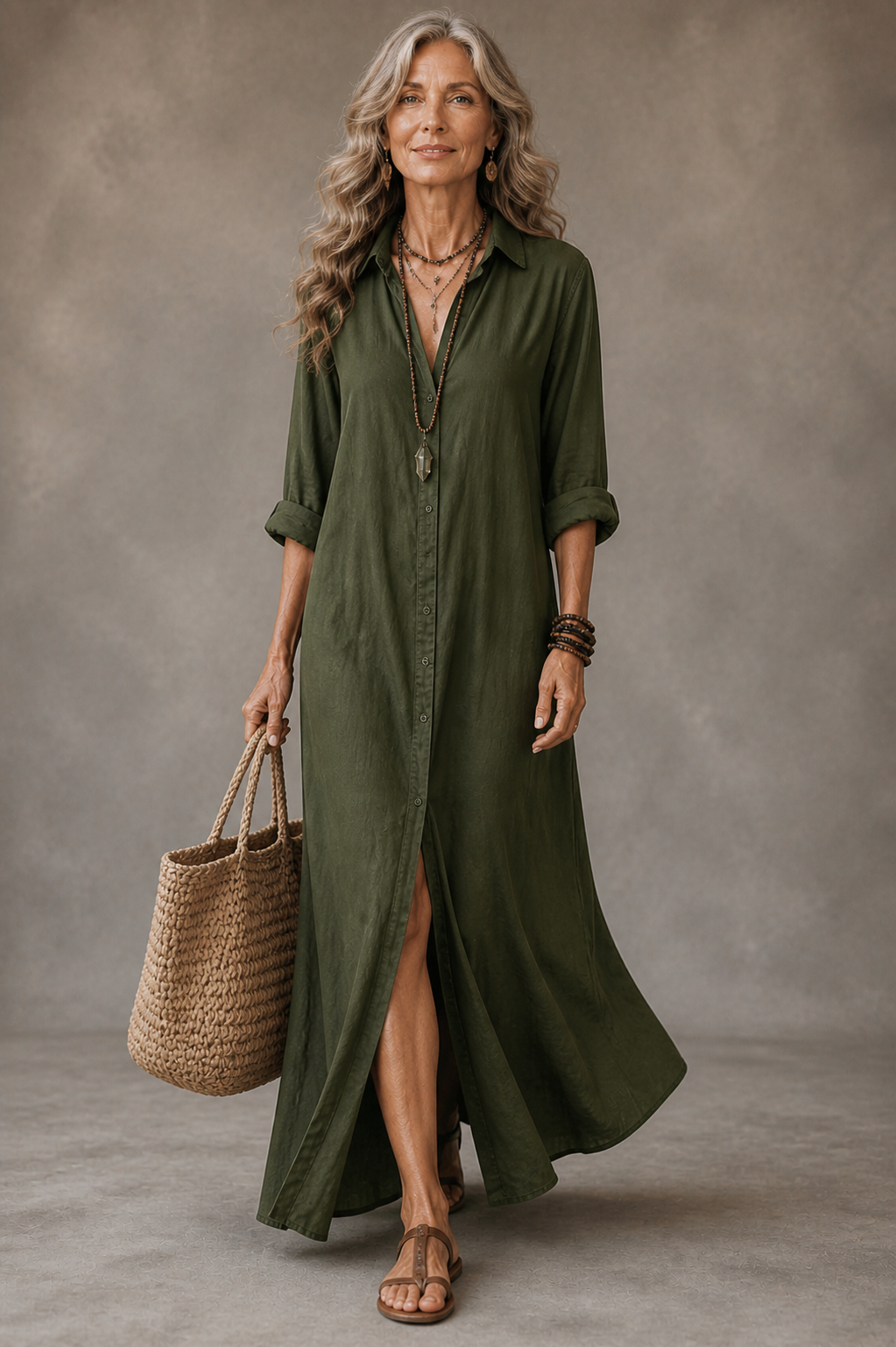 Soline | Relaxed V-Neck Button Maxi Dress
