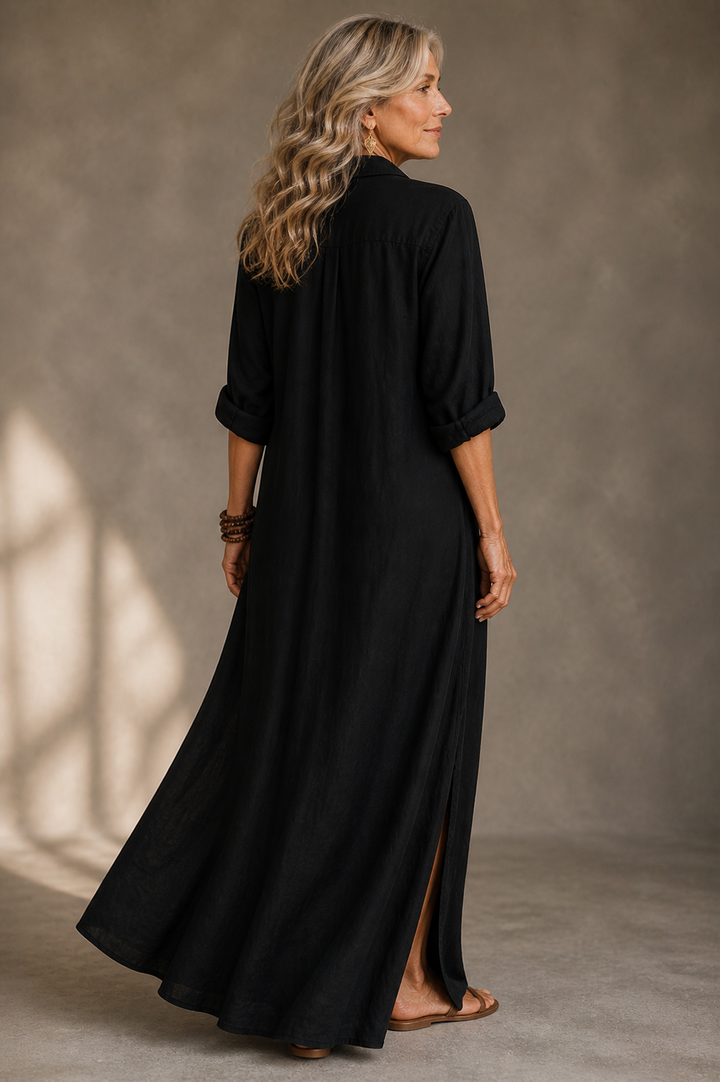 Soline | Relaxed V-Neck Button Maxi Dress