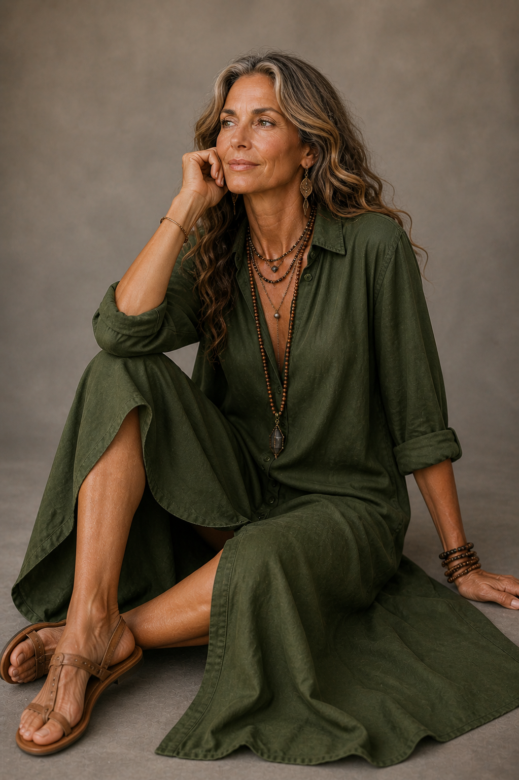 Soline | Relaxed V-Neck Button Maxi Dress