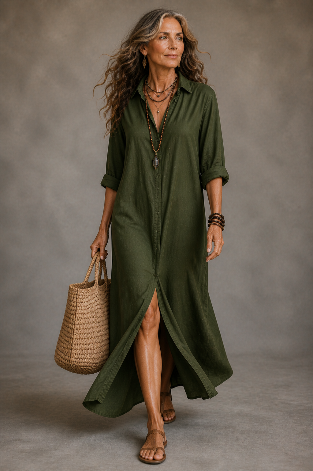 Soline | Relaxed V-Neck Button Maxi Dress