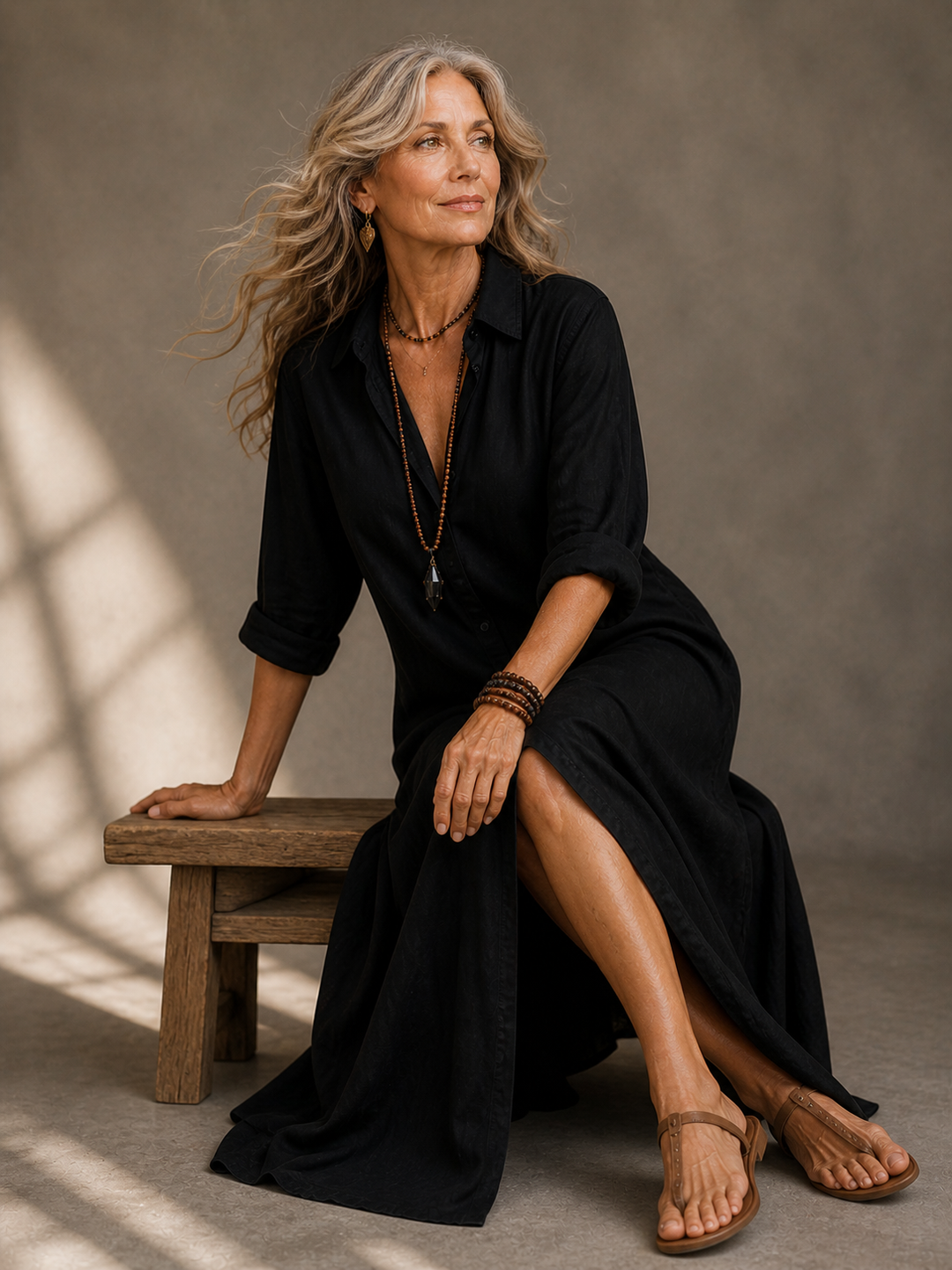Soline | Relaxed V-Neck Button Maxi Dress
